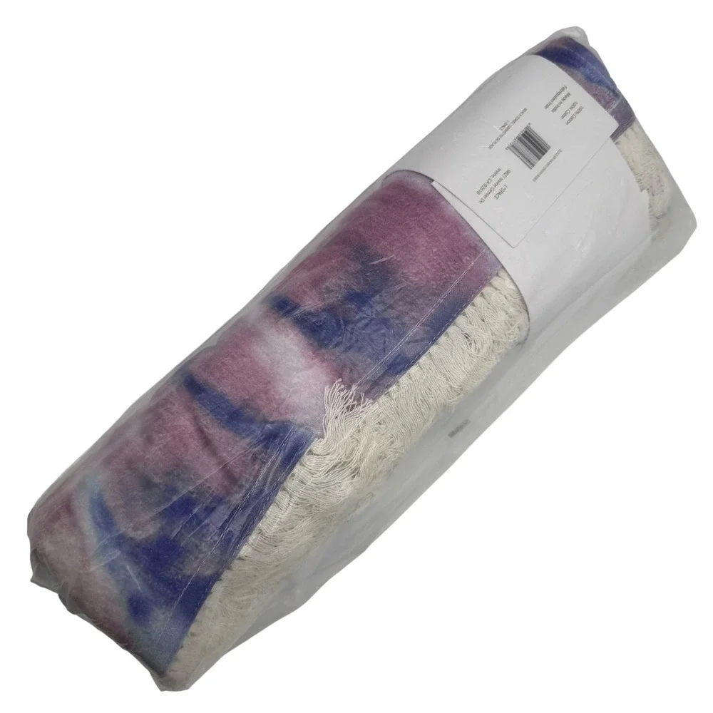 L*Space Beach Towel Tie Dye Purple Blue Cotton Fringe‎ NEW